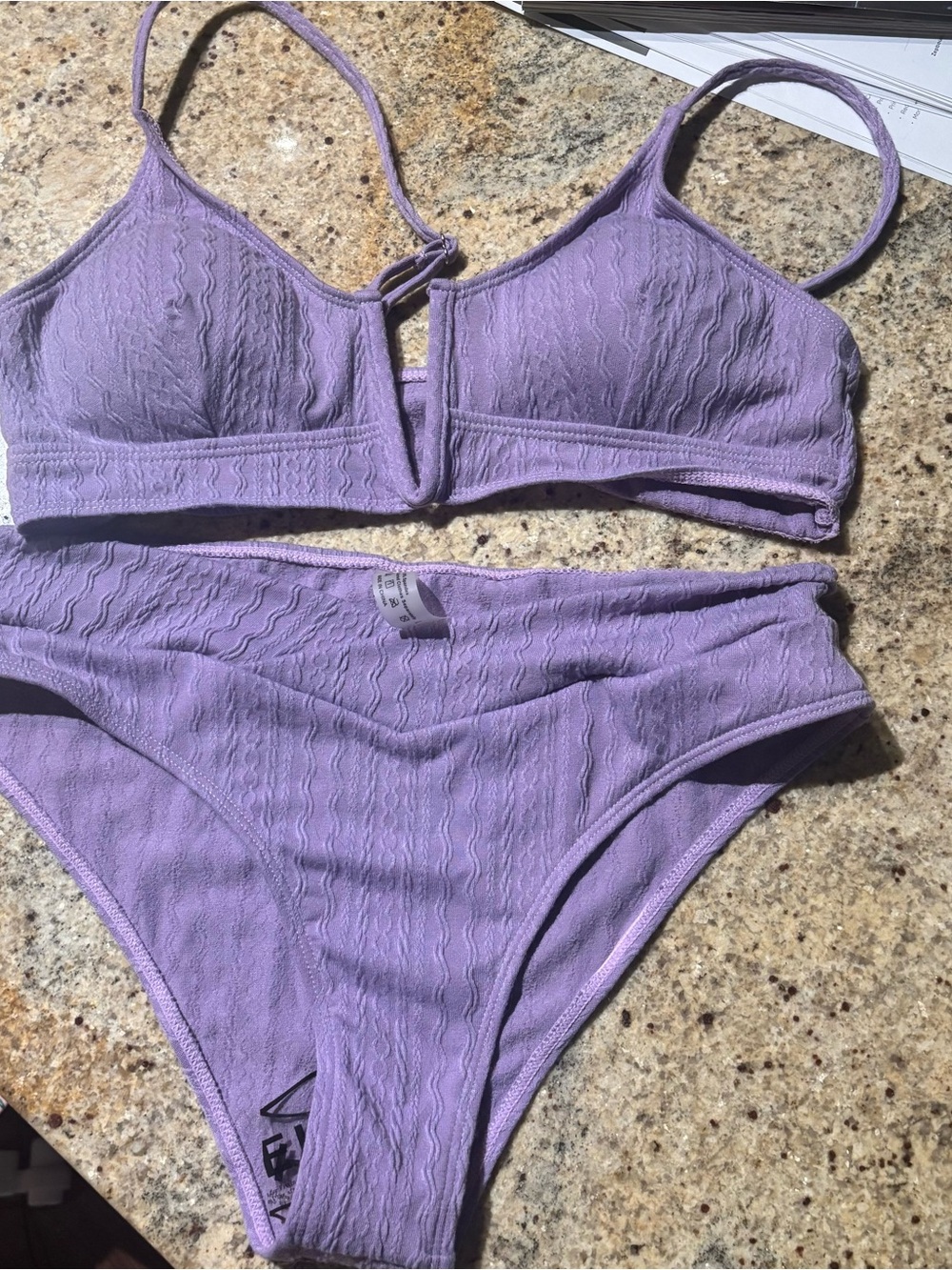 SHEIN Lavender Purple Textured Bikini Set High Waisted